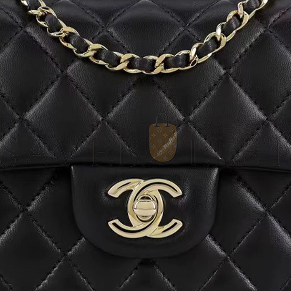 CHANEL FLAP BAG 23 BLACK LAMBSKIN GOLD HARDWARE AS2431 (20*12*6cm)